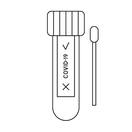 Covid-19 PCR virus test vector line icon. Medical laboratory analysis outline. Pictogram web design isolated illustration. DNA lab swab kit.のイラスト素材