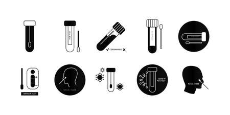 Covid-19 PCR virus test vector line icon. Medical laboratory analysis outline. Pictogram web design isolated illustration. DNA lab swab kit.のイラスト素材