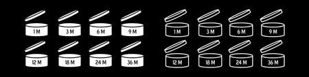 PAO vector icons set. Cosmetic open month life. Expiration period symbols collection. Best before date logo.のイラスト素材