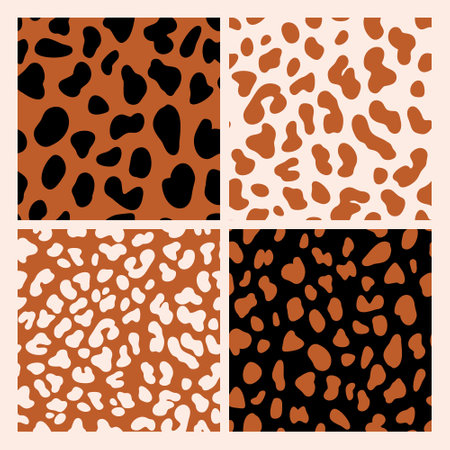 Dalmatian hand painted seamless patterns set. Leopard animal skinspotted endless background. Stylized vector organic grunge texture.のイラスト素材