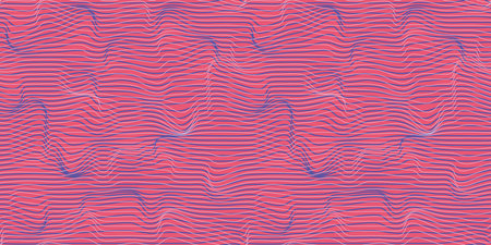 Metaverse seamless vector pattern. Wavy lines endless futuristic abstract background. 3d reality future banner concept. Psychedelic geometric optical illusion texture. Technology business template.のイラスト素材