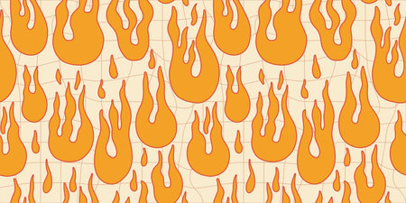 Groovy flame  Y2K  Psychedelic vector background. Seamless fire pattern in
70s Retro Disco Style. Funky summer abstract modern aesthetic  print.
Wall frame poster, banner or Social Media template.のイラスト素材