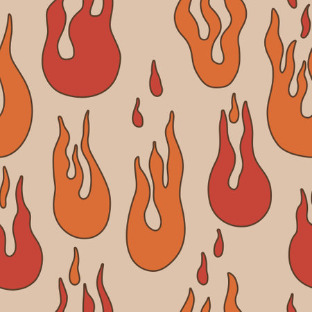 Groovy flame  Y2K  Psychedelic vector background. Seamless fire pattern in70s Retro Disco Style. Funky summer abstract modern aesthetic  print.Wall frame poster, banner or Social Media template.のイラスト素材