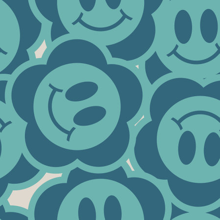Groovy smile Y2K  Psychedelic vector background. Smiley seamless pattern in70s Retro Disco Style. Funky summer abstract modern aesthetic  print.Wall frame poster, banner or Social Media template.のイラスト素材