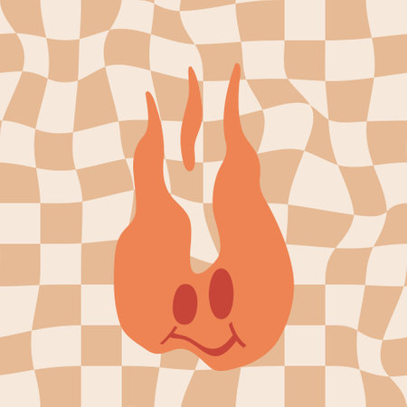 Groovy flame  Y2K  Psychedelic vector background. Isolated fire element in70s Retro Disco Style. Funky summer abstract modern aesthetic  print.Wall frame poster, banner or Social Media template.のイラスト素材