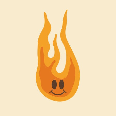 Groovy flame  Y2K  Psychedelic vector background. Isolated fire element in70s Retro Disco Style. Funky summer abstract modern aesthetic  print.Wall frame poster, banner or Social Media template.のイラスト素材