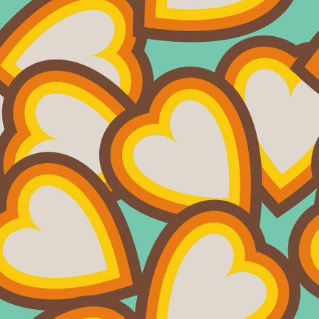 Groovy smiley heart  Y2K  Psychedelic vector background. Seamless smile pattern in70s Retro Disco Style. Funky summer abstract modern aesthetic  print.Wall frame poster, banner or Social Media template.のイラスト素材