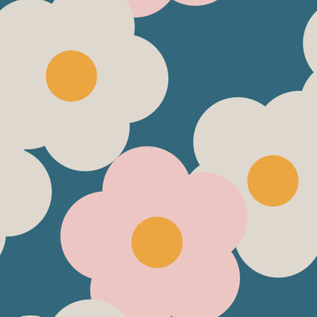 Groovy daisy flower  Y2K  Psychedelic vector background. Seamless floral pattern in70s Retro Disco Style. Funky summer abstract modern aesthetic  print.Wall frame poster, banner or Social Media template.のイラスト素材