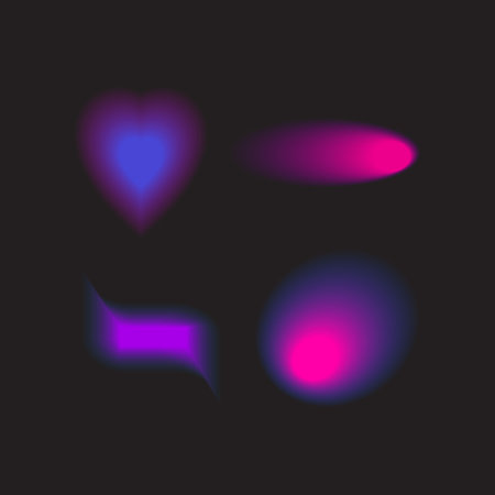 Abstract gradient Y2K fluid shapes vector set. Mental health elements on transparent background. Vaporwave modern aesthetic. Auramodern blurred hologram. Trendy Brutalism.のイラスト素材