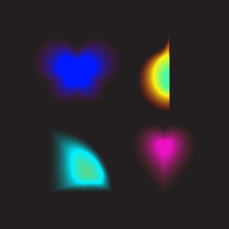 Abstract gradient Y2K fluid shapes vector set. Mental health elements on transparent background. Vaporwave modern aesthetic. Auramodern blurred hologram. Trendy Brutalism.のイラスト素材