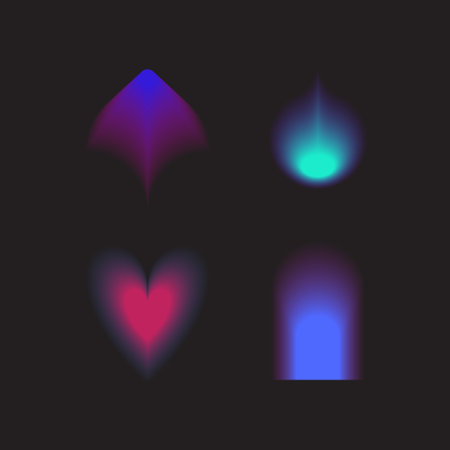 Abstract gradient Y2K fluid shapes vector set. Mental health elements on transparent background. Vaporwave modern aesthetic. Auramodern blurred hologram. Trendy Brutalism.のイラスト素材