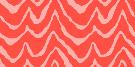 Red Salmon fillet vector seamless texture. Food abstract wallpaper pattern with waved stripes. Sushi restaurant packaging and Menu design.のイラスト素材
