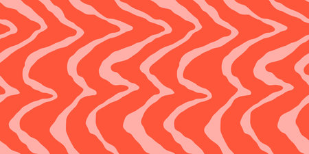 Red Salmon fillet vector seamless texture. Food abstract wallpaper pattern with waved stripes. Sushi restaurant packaging and Menu design.のイラスト素材