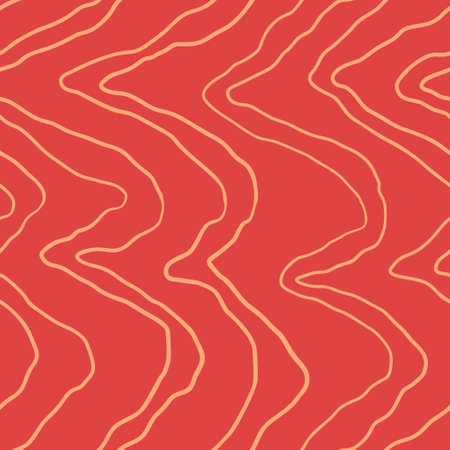 Red Salmon fillet vector seamless texture. Food abstract wallpaper pattern with waved stripes. Sushi restaurant packaging and Menu design.のイラスト素材