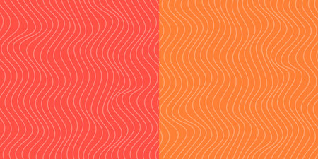 Red Salmon fillet vector seamless texture. Food abstract wallpaper pattern with waved stripes. Sushi restaurant packaging and Menu design.のイラスト素材