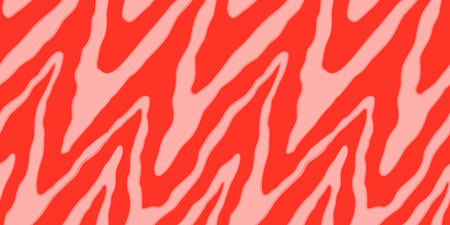 Red Salmon fillet vector seamless texture. Food abstract wallpaper pattern with waved stripes. Sushi restaurant packaging and Menu design.のイラスト素材