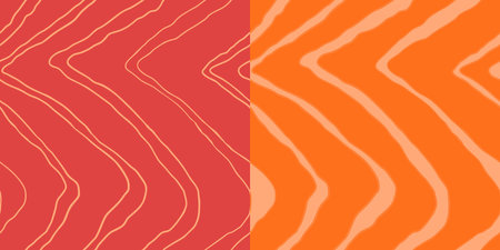 Red Salmon fillet vector seamless texture. Food abstract wallpaper pattern with waved stripes. Sushi restaurant packaging and Menu design.のイラスト素材