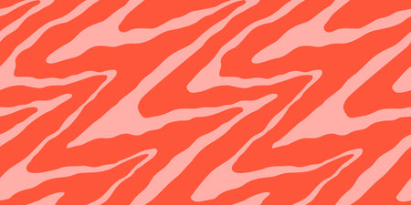 Red Salmon fillet vector seamless texture. Food abstract wallpaper pattern with waved stripes. Sushi restaurant packaging and Menu design.のイラスト素材