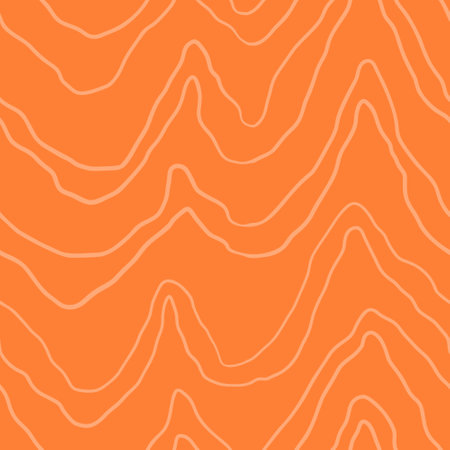 Red Salmon fillet vector seamless texture. Food abstract wallpaper pattern with waved stripes. Sushi restaurant packaging and Menu design.のイラスト素材
