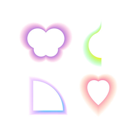Abstract gradient Y2K fluid gradient shapes vector set. Mental health elements on transparent background. Vaporwave modern aesthetic. Auramodern blurred hologram. Trendy Brutalism.のイラスト素材