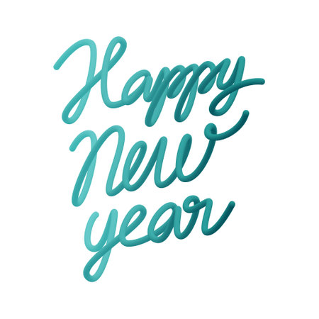 3D balloon realistic "Happy New Year" quote vector design. Handdrawn winter calligraphy in plastic cartoon style. Minimal shape render green words.のイラスト素材