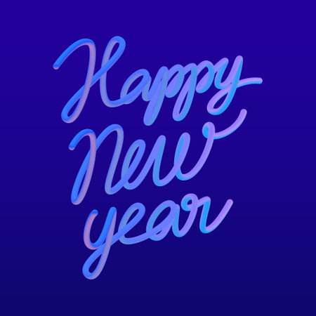 3D balloon realistic "Happy New Year" quote vector design. Handdrawn winter calligraphy in plastic cartoon style. Minimal shape render blue words.のイラスト素材