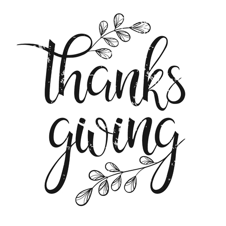 Thanksgiving typography. Thanks giving- Hand painted lettering with floral.のイラスト素材