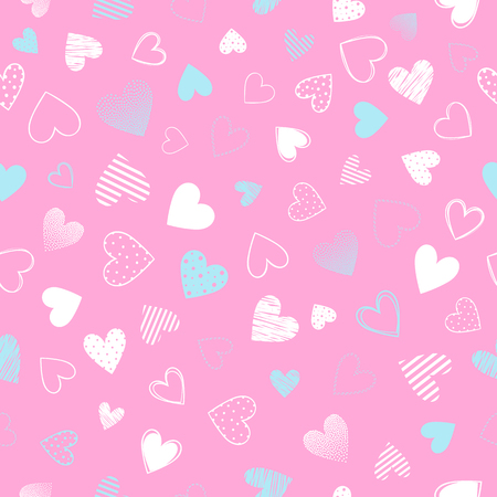 Seamless pattern with different hearts.Romantic  illustration perfect for design greeting cards, prints, flyers,cards,holiday invitations and more.Vector Valentines Day card.のイラスト素材