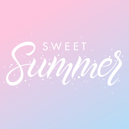 Hand drawn lettering summer with brush stokes on gradient background.Seasons greetings card design perfect for prints, flyers,banners,invitations,special offer and more. Vector summer illustration.のイラスト素材