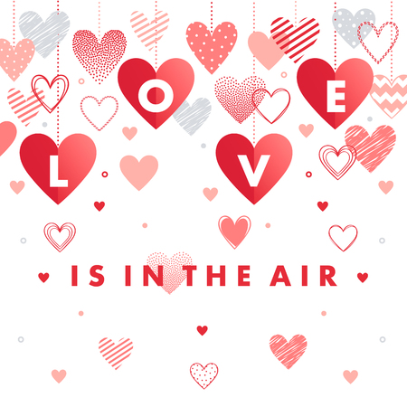 Love is in the air with different hearts.Romantic heart illustration perfect for design greeting cards.のイラスト素材