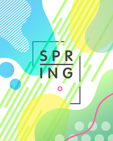 Unique artistic design card, spring with bright gradient background,shapes and geometric elements in memphis style.のイラスト素材