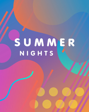 Unique artistic design card - summer nights with bright gradient background,shapes and geometric elements.Bright poster perfect for prints,flyers,banners,invitations,special offer and more.のイラスト素材