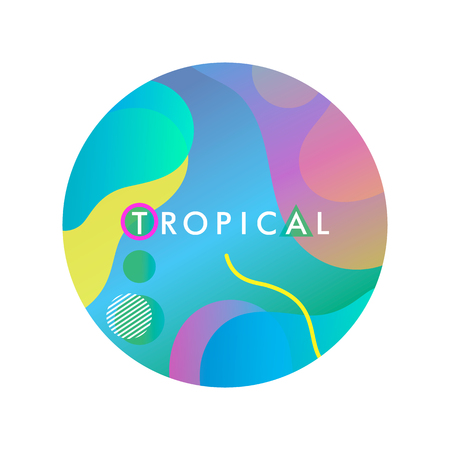 Unique artistic design card - tropical with bright gradient background,shapes and geometric elements in memphis style.Bright summer poster perfect for prints,flyers,banners,invitations,special offer and more.のイラスト素材