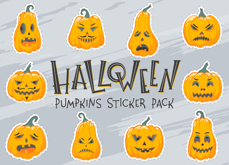Halloween pumpkins stiker pack.Halloween design  perfect for prints,flyers, banners, invitations,greeting scrapbooking, congratulations and more.Vector Halloween characters.のイラスト素材