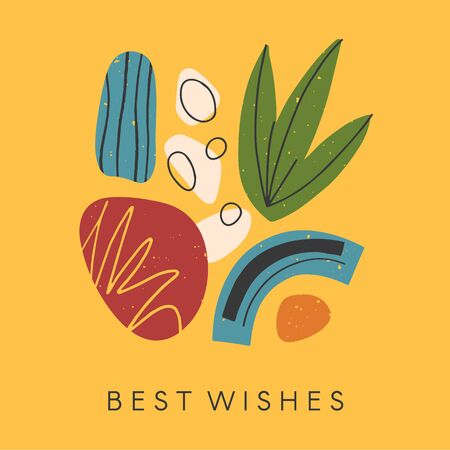Creative universal artistic card - best wishes.Modern vector illustration with hand drawn organic shapes and textures.Trendy contemporary design for prints,flyers,banners,brochures,invitations,covers.のイラスト素材