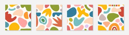 Set of creative artistic seamless patterns.Colorful hand drawn organic shapes,lines,doodles and elements.Vector trendy design perfect for prints,flyers,banners,fabric ,invitations,branding,covers and more.のイラスト素材