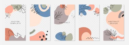 Set of editable story templates with copy space for text.Modern vector layouts with hand drawn organic shapes and textures.Trendy design for social media marketing,digital post,prints,banners.のイラスト素材