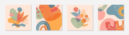 Bundle of modern vector collages with hand drawn organic shapes,textures and graphic elements.Trendy contemporary design perfect for prints,social media,banners,invitations,branding design,coversのイラスト素材