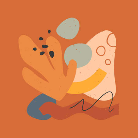Artistic modern vector illustration with organic shapes, floral and graphic elements. Terracotta art print. Trendy contemporary design perfect for banners templates; social media, invitations; coversのイラスト素材