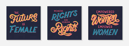 Bundle of girl power vector illustrations, print for t shirts, posters, cards and banners.Stylish lettering compositions.Feminism quote and woman motivational slogans.Women's movement conceptsのイラスト素材