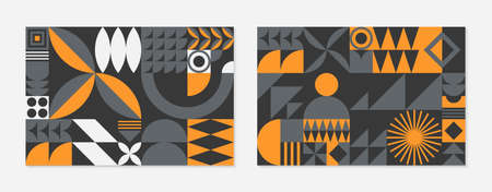 Set of bstract bauhaus geometric pattern banners.Trendy minimalist geometric design with simple...