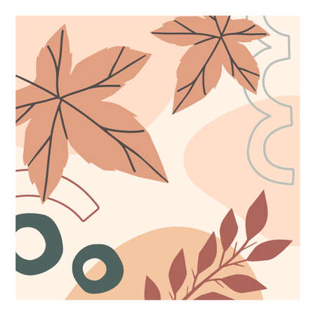Autumn abstract decorative print with organic various shapes and foliage.Modern seasonal design.Universal artistic banner.Trendy fall vector illustration.のイラスト素材