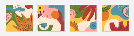 Set of abstract vector illustrations with hand drawn various organic shapes and graphic elements.Trendy artistic contemporary designs for prints, flyers, banners, invitations, branding design, coversのイラスト素材