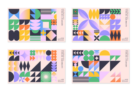 Abstract bauhaus geometric pattern backgrounds with copy space for text.Trendy minimalist geometric designs with simple shapes and elements.Modern artistic vector illustrations.のイラスト素材