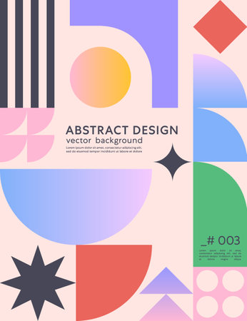 Abstract bauhaus geometric pattern background with copy space for text.Trendy minimalist geometric design with simple shapes and elements.Modern artistic vector illustration.のイラスト素材
