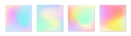 Vector set of mesh gradient backgrounds in cold and warm colors.Copy space for text.Abstract iridescent illustrations in y2k aesthetic.Modern templates for banners,branding design,social media,covers.のイラスト素材