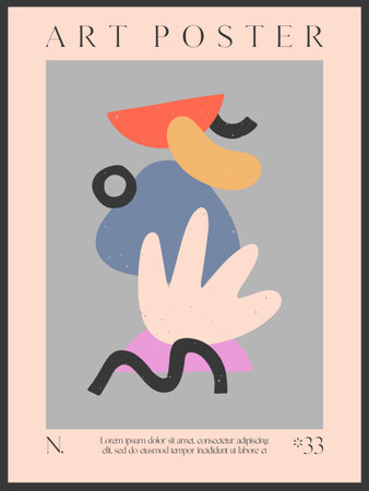 Art modern vector poster with hand drawn organic shapes,textures and doodles.Trendy contemporary illustration for prints,flyers,banners,invitations,branding design,covers,home decorのイラスト素材