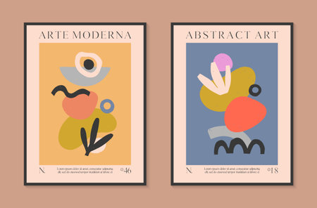 Art modern vector posters with hand drawn organic shapes,textures and doodles.Trendy contemporary illustrations for prints,flyers,banners,invitations,branding design,covers,home decorのイラスト素材
