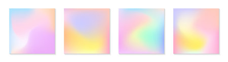 Vector set of mesh gradient backgrounds in cold and warm colors.Copy space for text.Abstract iridescent illustrations in y2k aesthetic.Modern templates for banners,branding design,social media,covers.のイラスト素材