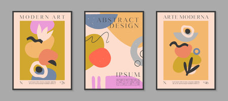 Art modern vector posters with hand drawn organic shapes,textures and doodles.Trendy contemporary illustrations for prints,flyers,banners,invitations,branding design,covers,home decorのイラスト素材
